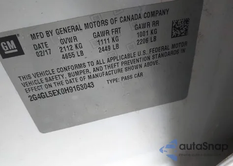 2017 Buick Regal Turbo Sport Touring z USA, uszkodzony, nr VIN 2G4GL5EX0H9163043